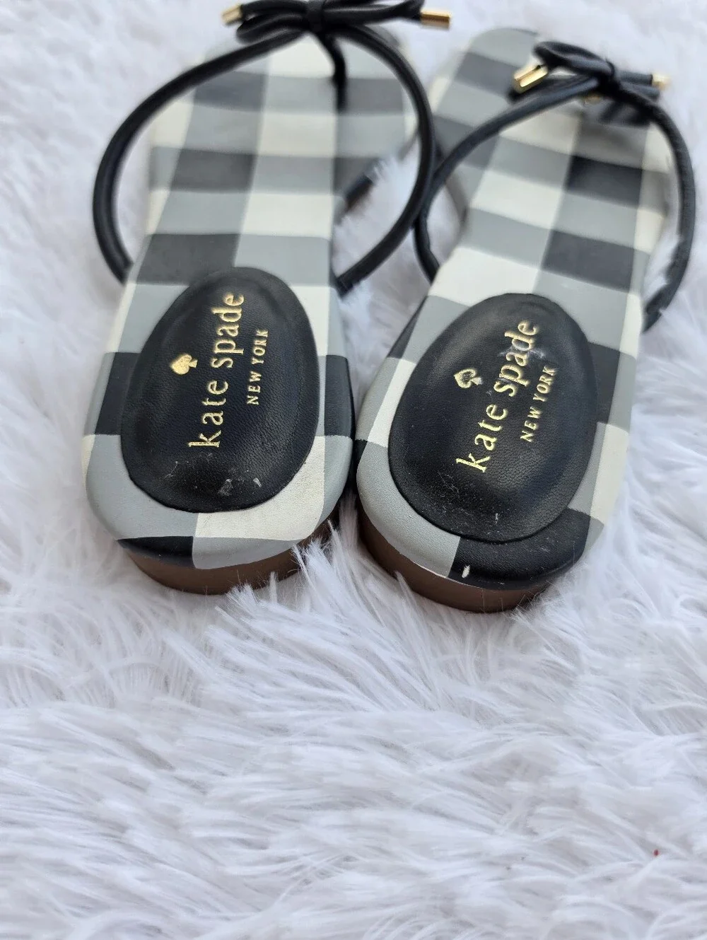 Kate Spade‎ Mistic Bow Buffulo Check Plaid Flat Thong Sandals